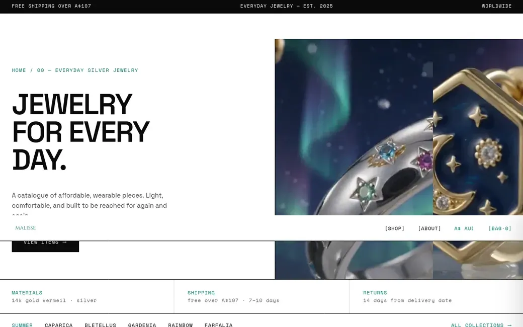 Malisse — Everyday jewellery storefront